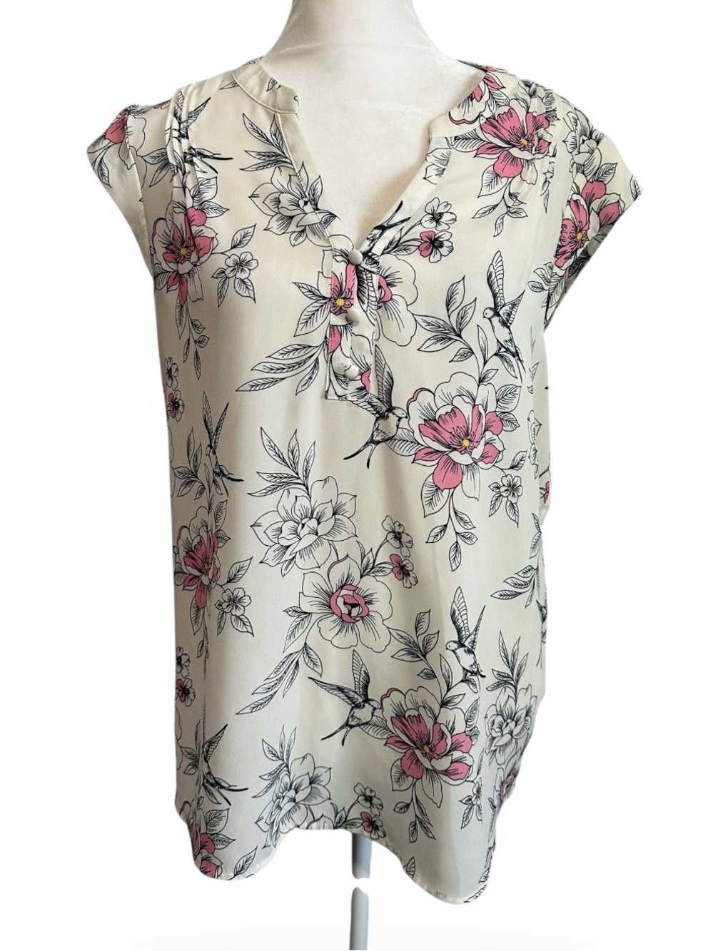 Candie's white Floral Blouse with Pink Accents size L - Picture 1 of 5